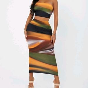 Top and skirt tube crop Colorblock 2 piece